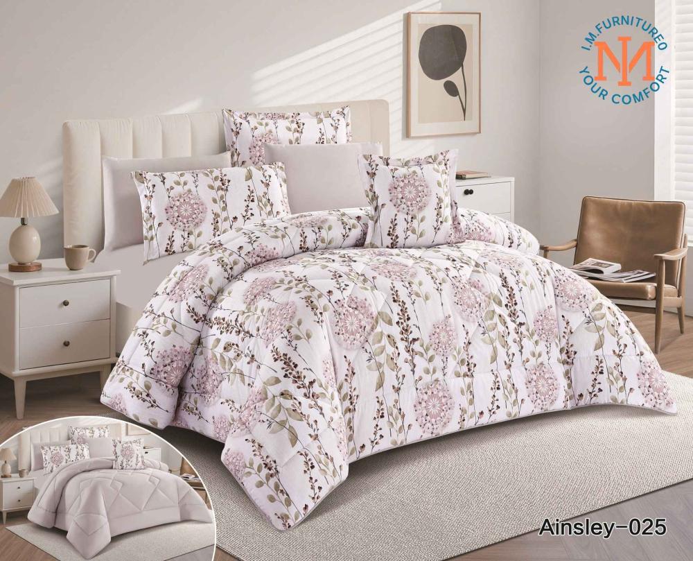 مفرش اينسلي الصيفي - Ainsley 025 - مفارش سرير - أبيض مع وردي وبني