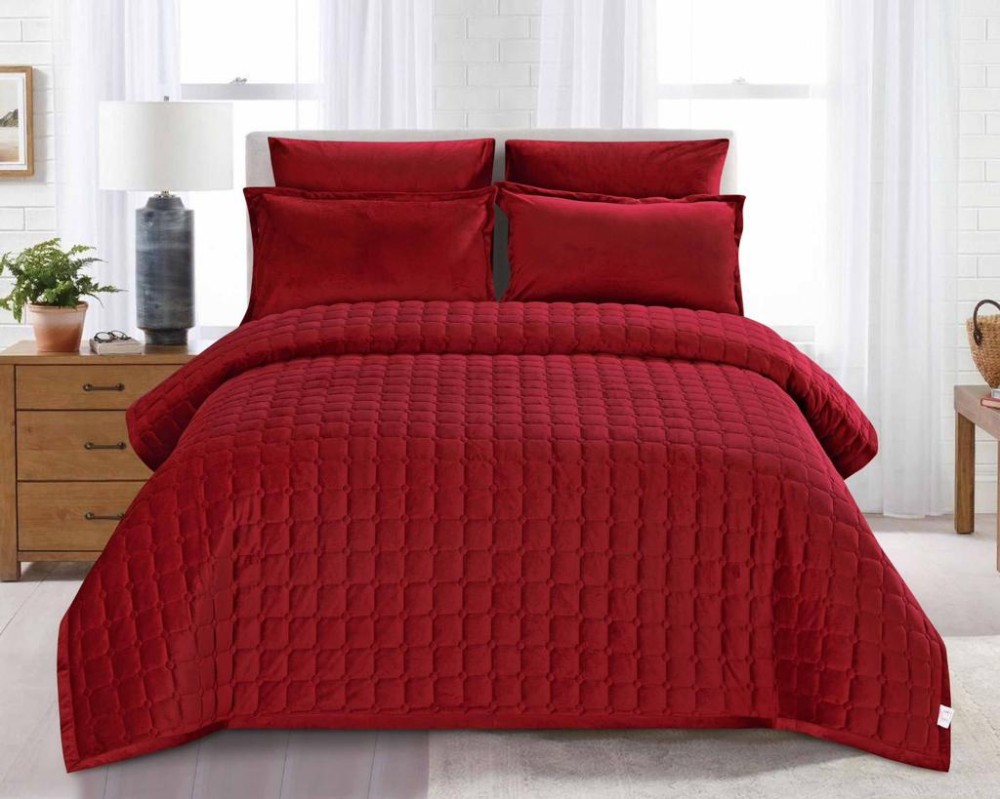 مفرش 4 قطعه مضغوط ساده مخمل مفرد ونص