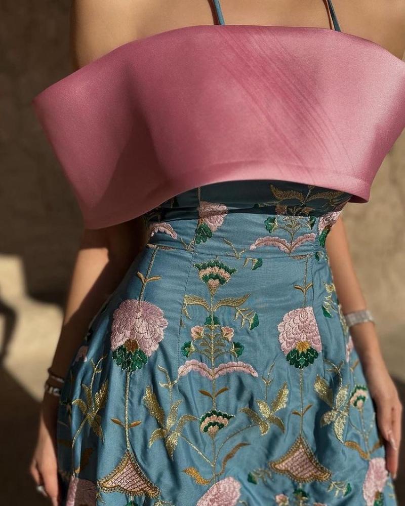فستان ميد مشجر قص مطرز راقي