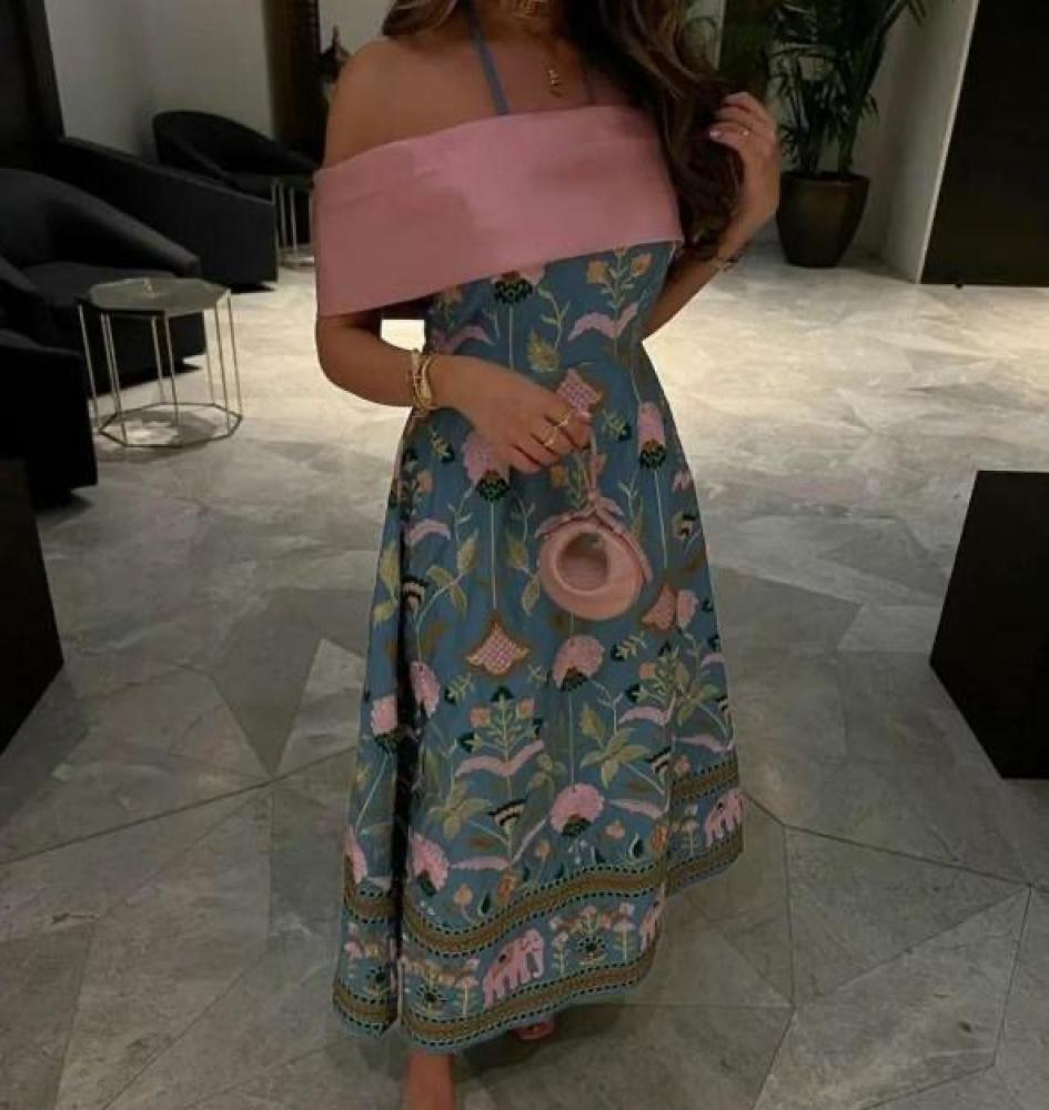 فستان ميد مشجر قص مطرز راقي