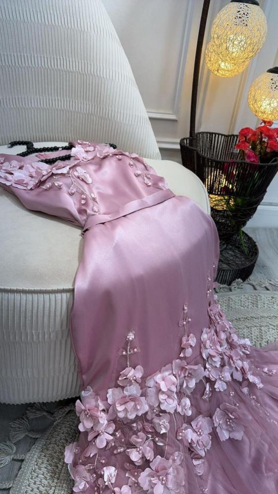 فساتين سهره تفته استرتش + تل ناعم + ورد