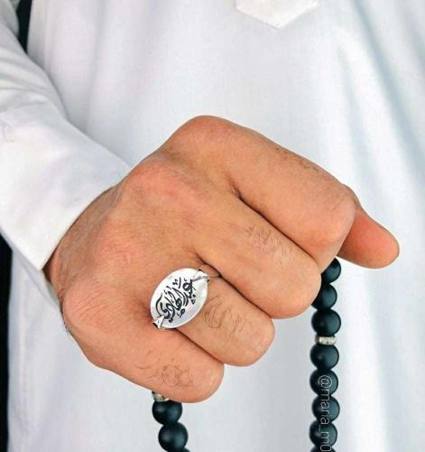 خاتم رجالي بالاسم فضة صدف افريقي- متجر مودل