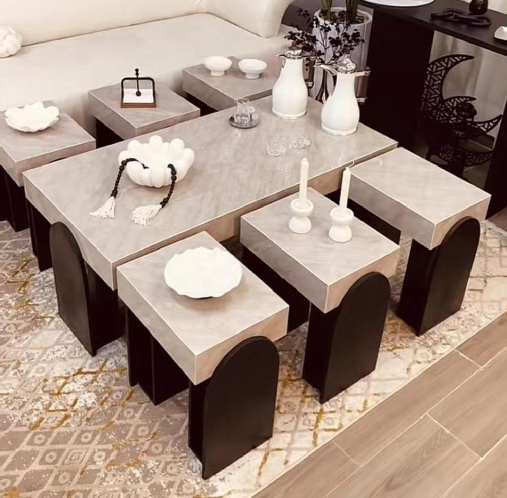 طاولة بديل الرخام مع 6 طاولة خدمة  تصميم فخم وعصري لمنزلك