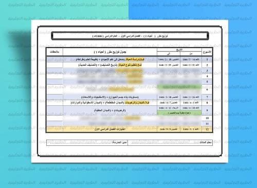 توزيع مقرر ( أحياء 1 ) لعام 1446هـ