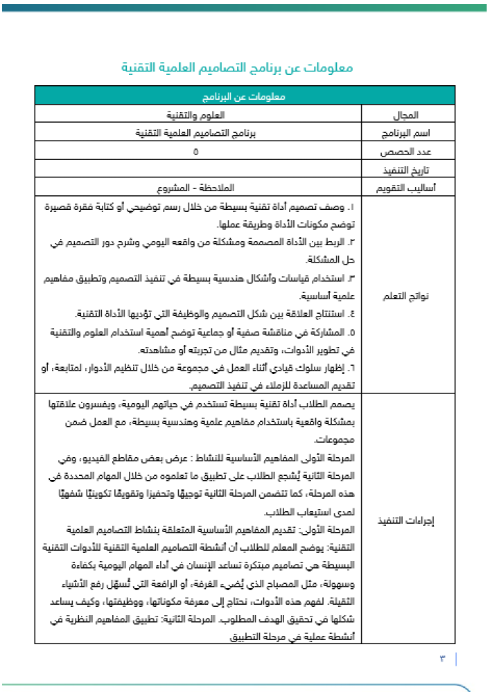 برنامج التصاميم العلمية التقنية  | صفوف عليا