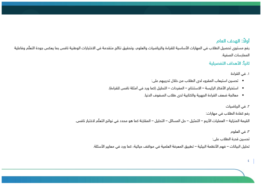 خطة تحسين نواتج التعلم - ابتدائي