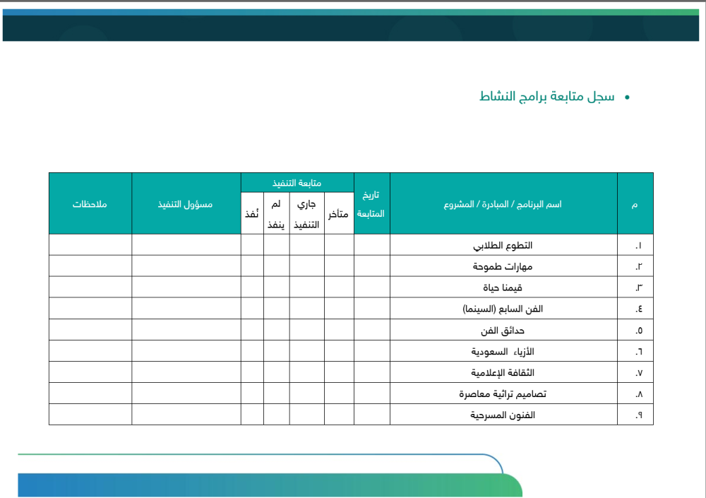 خطة النشاط الطلابي - المرحلة المتوسطة