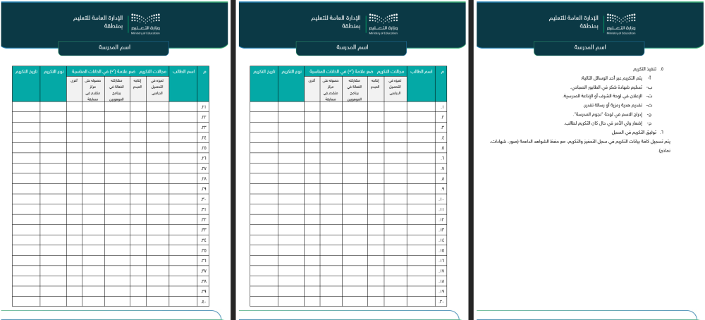 حقيبة سجلات التقويم المدرسي للموجه الطلابي - ابتدائي