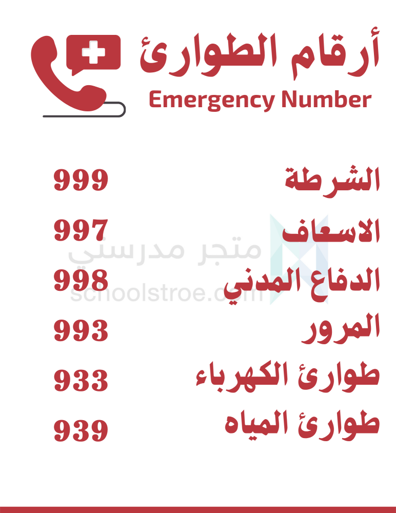 ملصقات السلامة المدرسية | أرقام الطوارئ