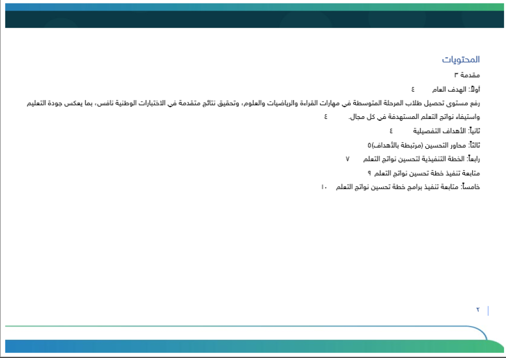 خطة تحسين نواتج التعلم - متوسط