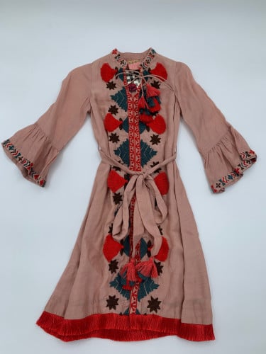 PINK EMBROIDERY KAFTAN W/BELT