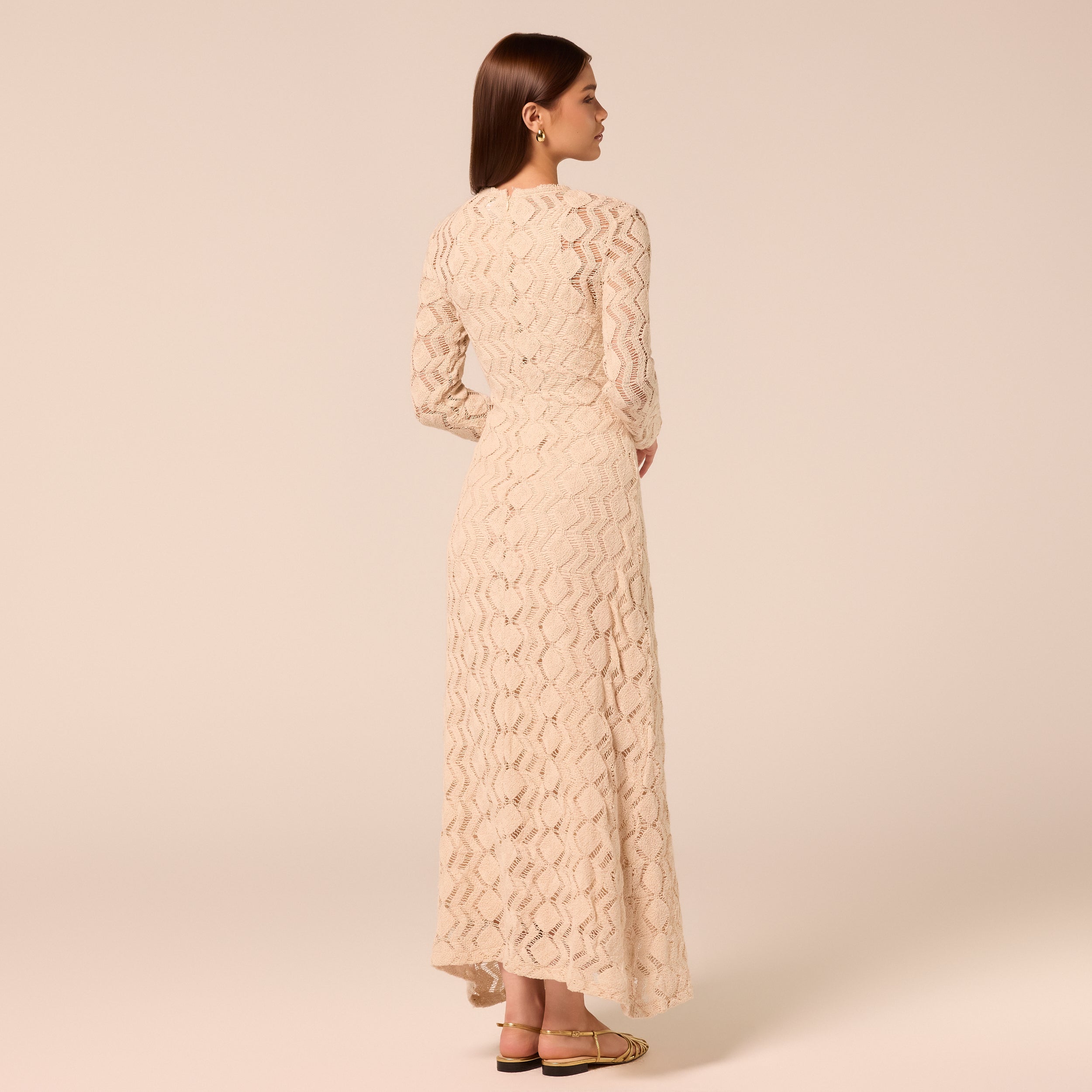 beige knitted maxi dress Long Sleeve Knit victorian