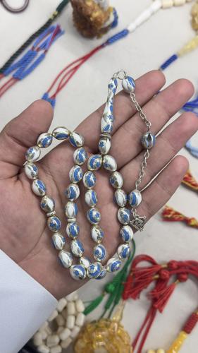 تراب عاج ملبس فضه وفيروز ٣٣ خرزه ٩ ملي