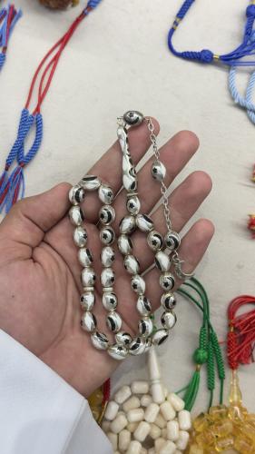 تراب عاج ملبس  فضه وكهرمان ٣٣ خرزه ٨ ملي