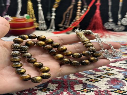 نوادر اليسر ذهبي بالكامل قص دائري ١٠ ونص مل ٣٣ خرزه شاهد وفواصل مطعمه فضه كركوشه فضه