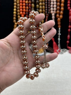 كهرمان بولندي قديم انتيك ملبس فضه قص اصطواني