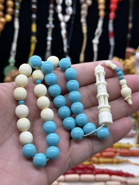 مسباح فيروز وعظم شاهد منقوش 11 مل 33 خرزه