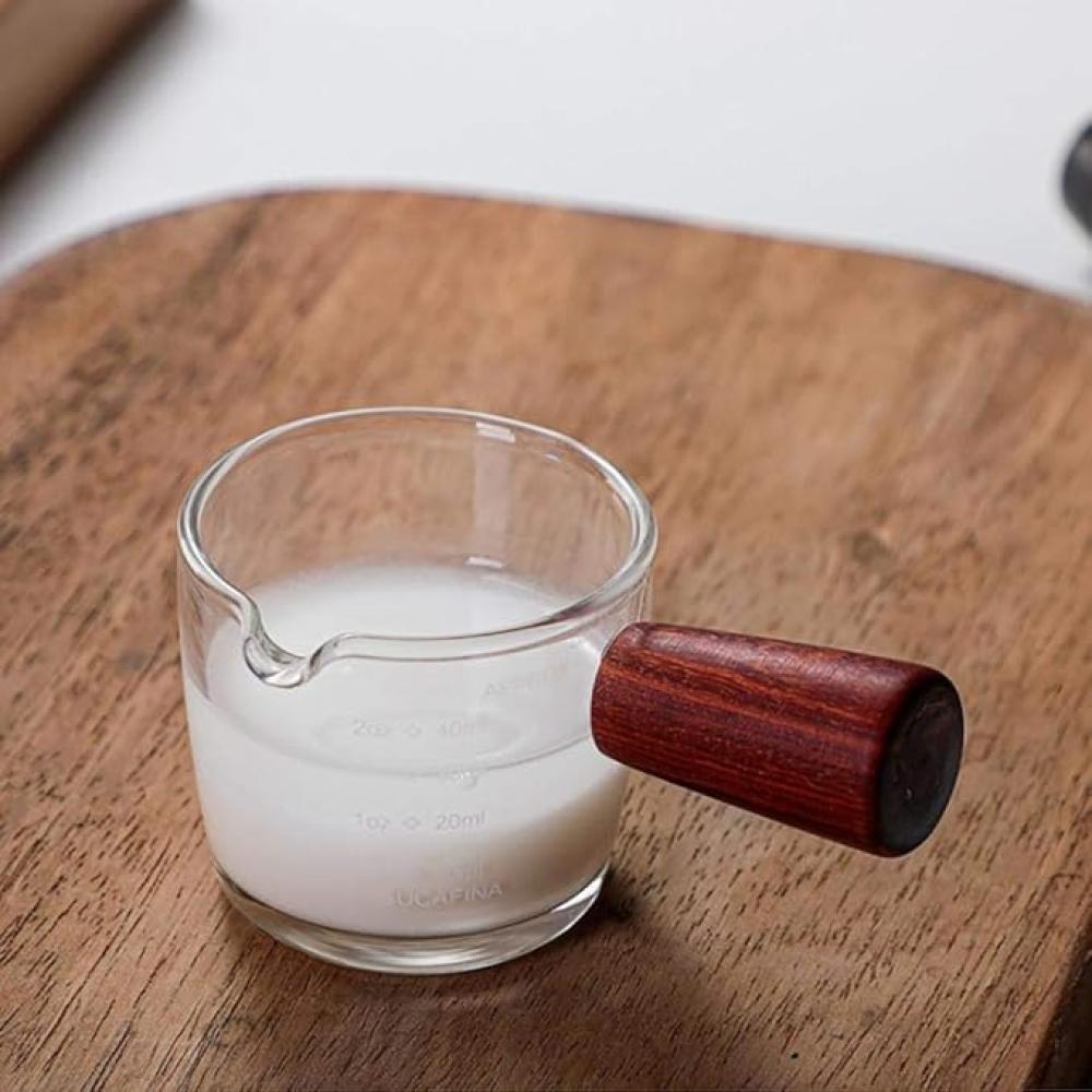 كوب قياس اكواب اسبريسو شوت سعة 75 مل، كوب حليب مع مقبض خشبي