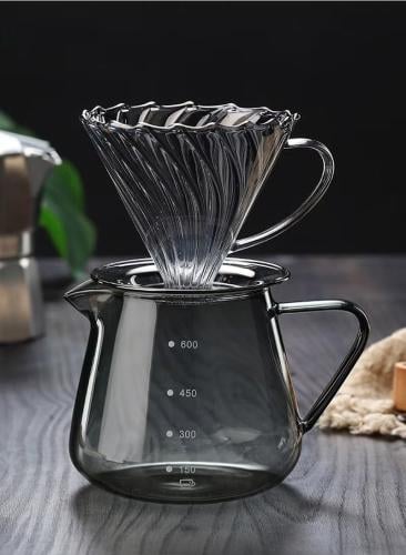 طقم التقطير V60  قمع مع وعاء سيرفر لتحضير القهوة