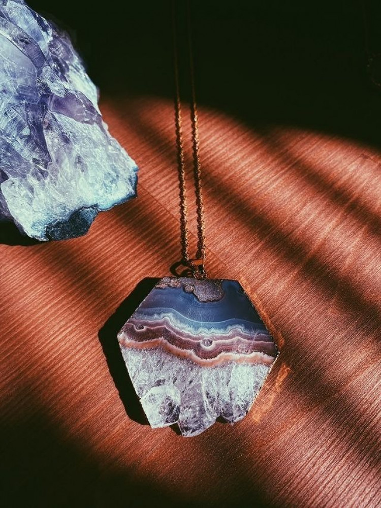 Large Amethyst Slice Druzy Double Bail Pendant with Electroplated 24k Gold Edge ASP S87b11-03