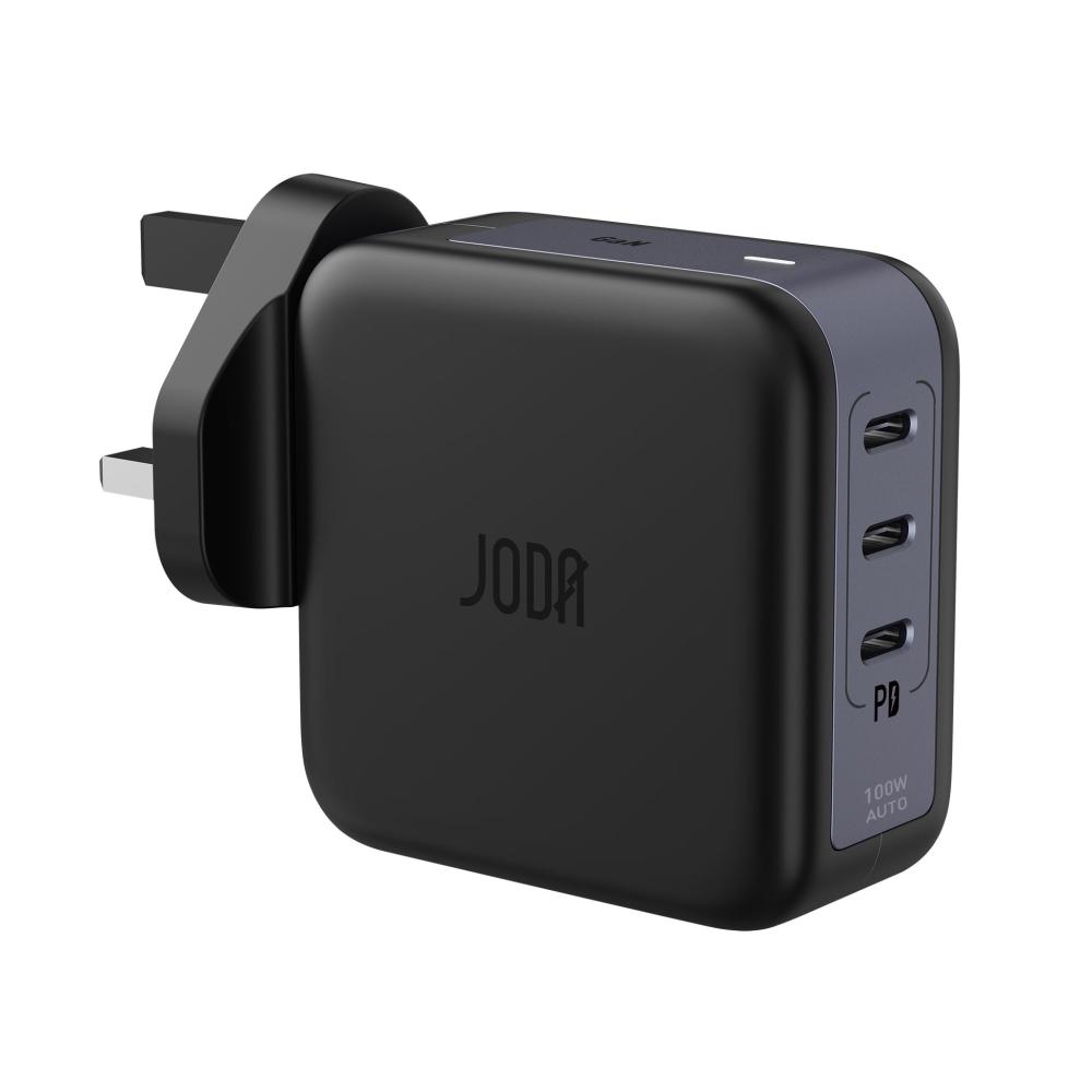 جودا - شاحن جداري DICE 100 GaN بقوة 100W بثلاثة منافذ USB-C - اسود