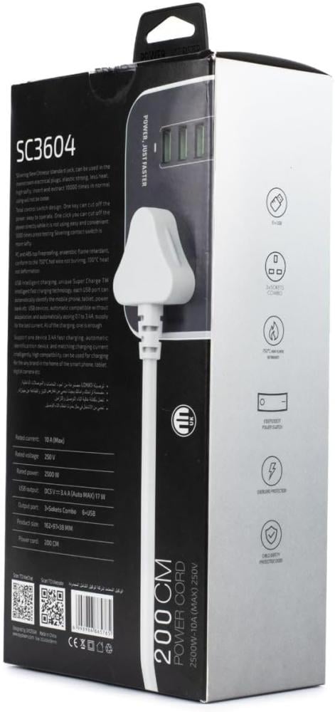 توصيلة كهربائية 2500واط LDNIO 2500W 6USB 3POWER SOCKET