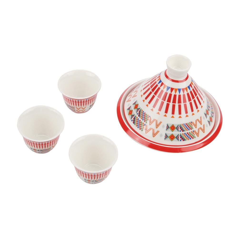 طقم ضيافة سيراميك 8 قطع - متين وخفيف الوزن، سهل التنظيف، تصميم أنيق يضفي طابع تراثي،ضمان سنتان