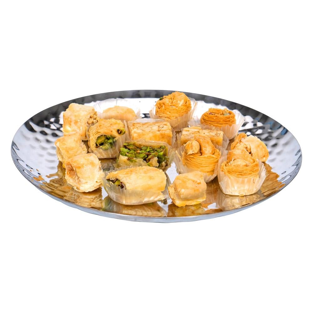 صحن تقديم ستانلس ستيل عالي الجودة 22 سم- مقاوم للصدأ وسهل التنظيف، ثابت على الأسطح، متين وخفيف الوزن،ضمان سنتان