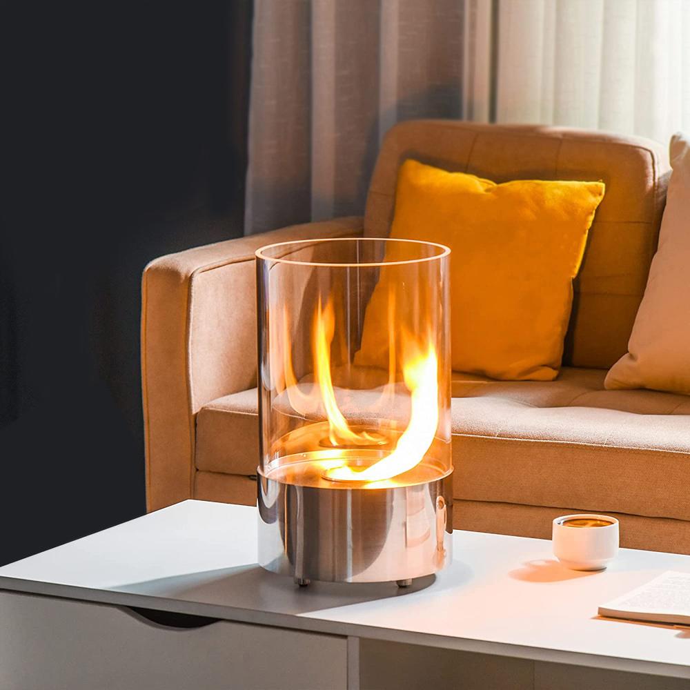 مدفأة طاولة ستانليس ستيل وزجاج صلب 23* 23* 39 سم- آمنة ونظيفة بدون دخان أو روائح، تصميم أنيق يضيف لمسة دافئة، سهلة الاستخدام والتنظيف،ضمان سنتان