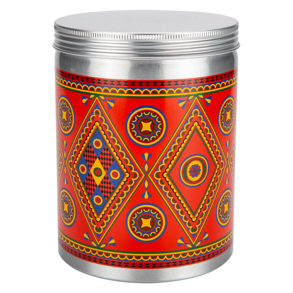 علبة بهارات الومنيوم نقش نجدي 2000 مل - يحفظ المواد الغذائية بأمان، يمنع التسرب، متين وسهل الحمل،ضمان سنتان