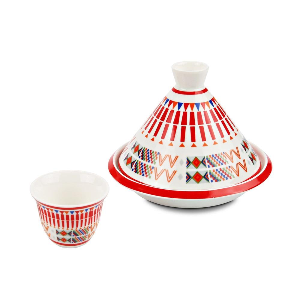 طقم ضيافة سيراميك 8 قطع  متين وخفيف الوزن سهل التنظيف تصميم أنيق يضفي طابع تراثي ضمان سنتان