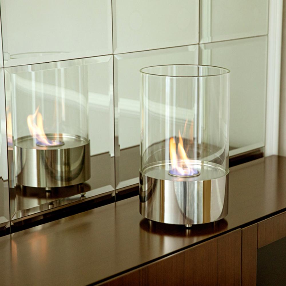 مدفأة طاولة ستانليس ستيل وزجاج صلب 23* 23* 39 سم- آمنة ونظيفة بدون دخان أو روائح، تصميم أنيق يضيف لمسة دافئة، سهلة الاستخدام والتنظيف،ضمان سنتان