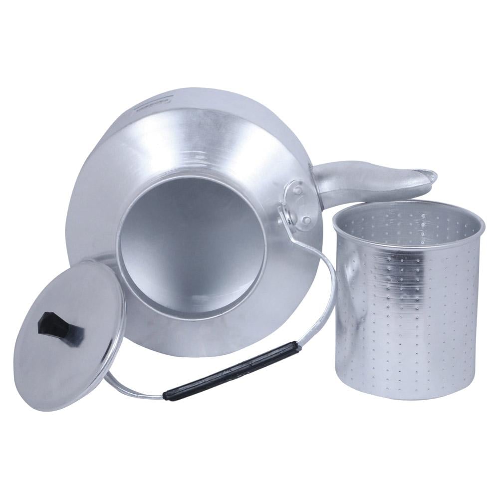 ابريق شاي الومنيوم هندي بصفاية 3 لتر- يتحمل الحرارة العالية، يمنع تسرب الرواسب بفضل المصفاة، عملي وخفيف وسهل الحمل،ضمان سنتان