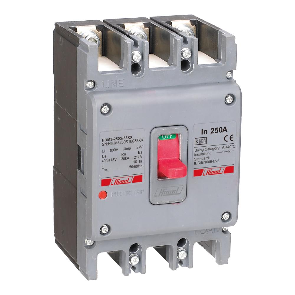 HDM3250S250B3XXT,MCCB HDM3-250S 4P B 250A 35kA MOLDED CASE CIRCUIT BREAKER - (THERMAL - MAGNETIC)-HIMEL