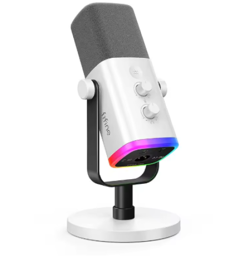ميكروفون fifine مع سلك USB وأيضاً منفذ سماعه وUSB