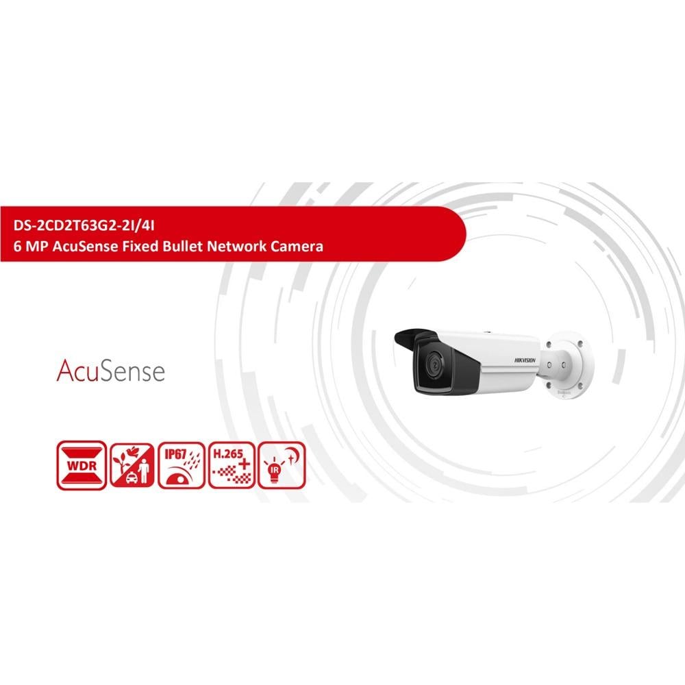 هيكفيجن DS-2CD2T63G2 كاميرا شبكية بولت ثابتة بدقة 6 ميجابكسل مع تقنية أكيوسنس وعدسة 4 مم