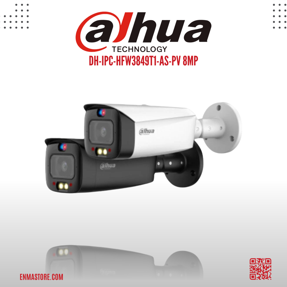 Dahua Network Camera 8MP Smart Dual Illumination Active Deterrence Fixed-focal Bullet WizSense  DH-IPC-HFW3849T1-AS-PV-S3