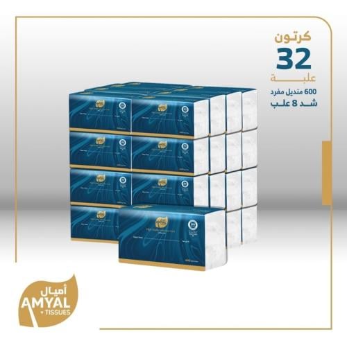 32 علبة 600 منديل مفرد ناعم(أميال)