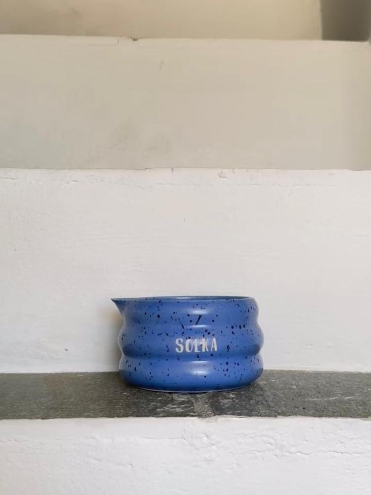 Matcha tea tools blue with small black dots