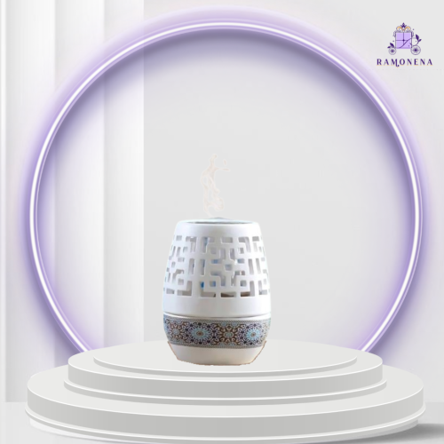 مبخره سيراميك بيضاء مع زخرفه هندسيه ملونه