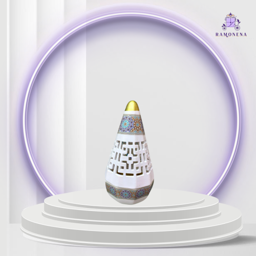 مبخره سيراميك تراثيه هرميه لون ابيض مع زخارف هندسي...