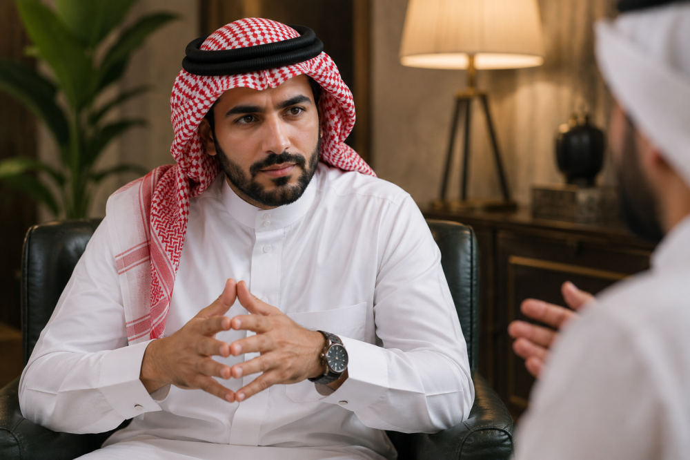 رجل يحافظ على هدوئه أثناء نقاش جاد بذكاء عاطفي