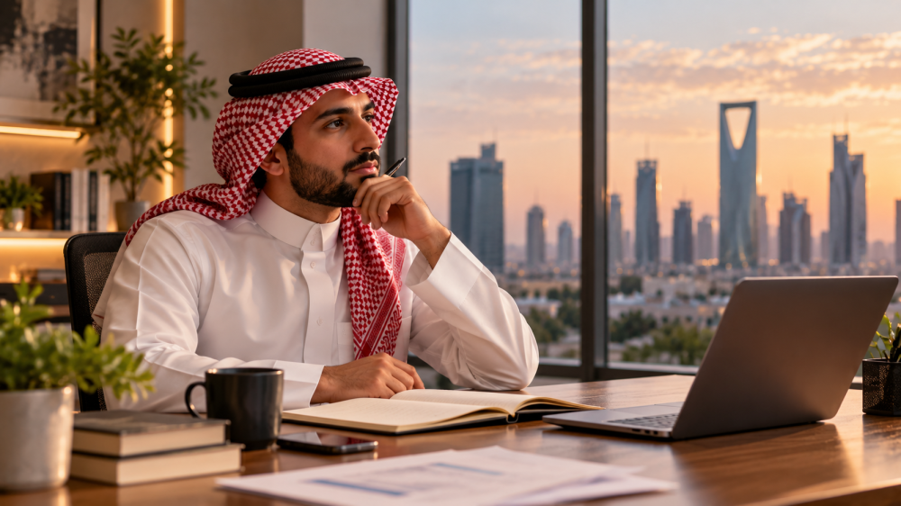 شخص يفكر بهدوء قبل اتخاذ قرار مهم