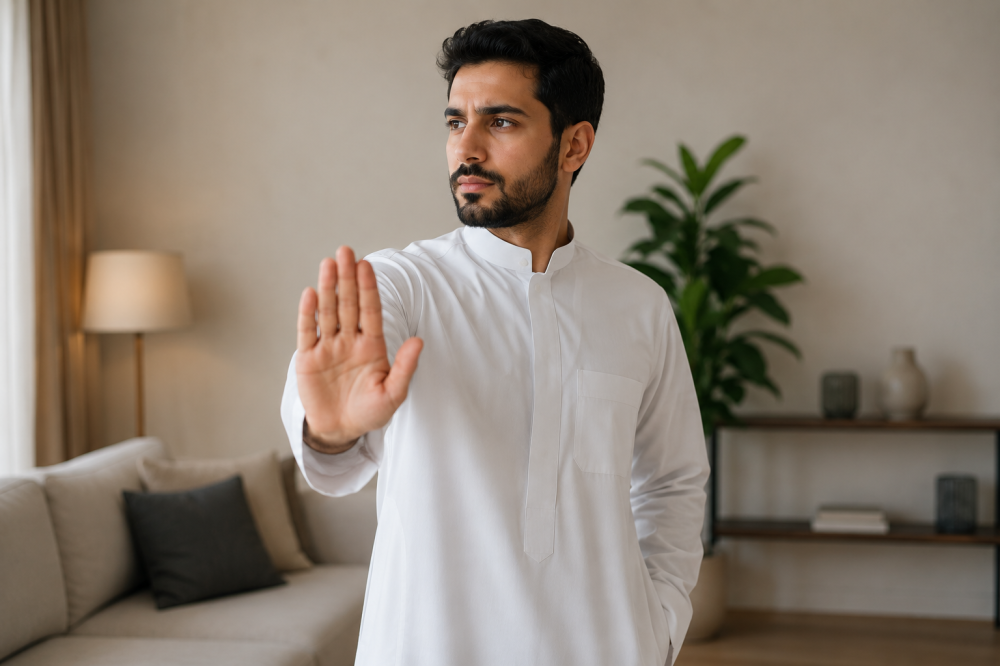 رجل يضع حدودًا صحية ويرفض ما لا يناسبه بثقة واحترام