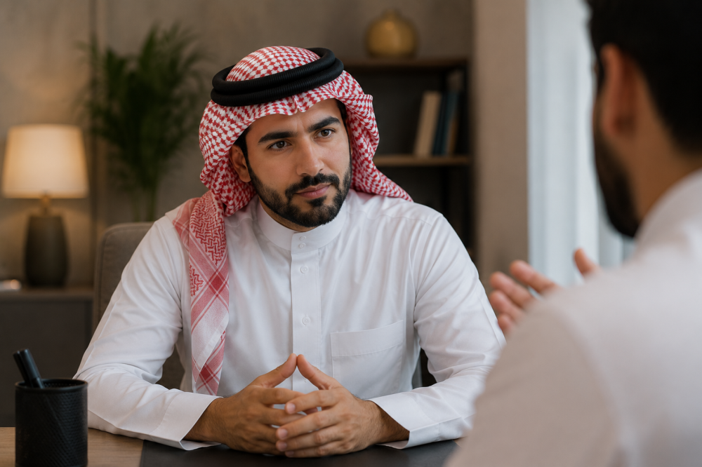 رجل يحافظ على هدوئه ويتعامل بذكاء مع شخص مستفز