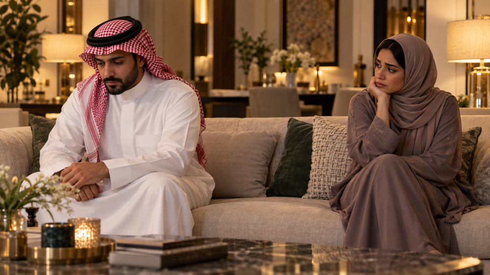زوجان يحاولان إنهاء الصمت بعد خلاف زوجي