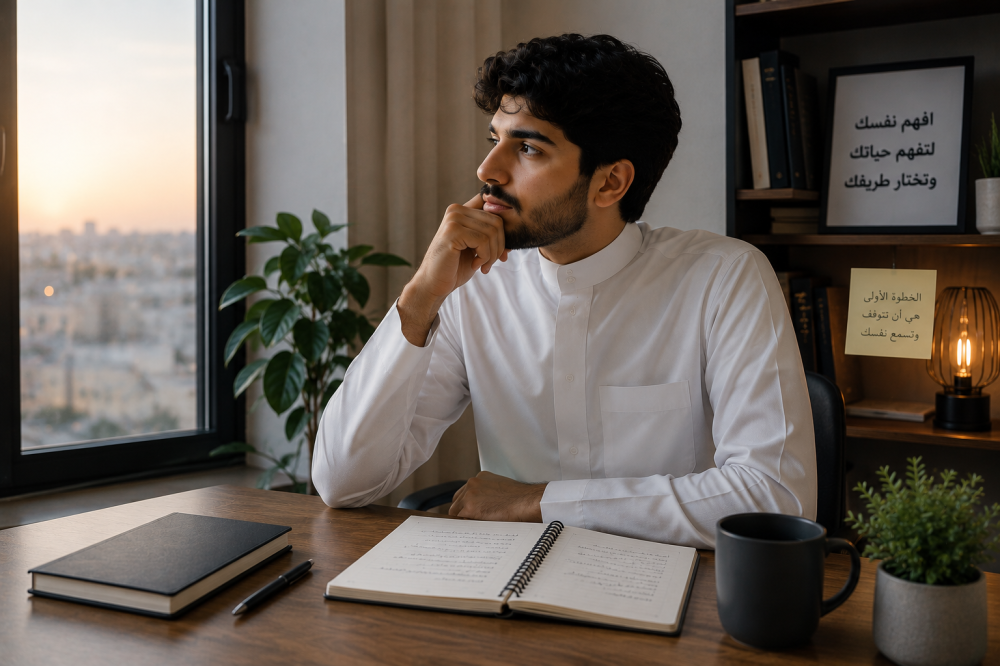 شاب يتأمل مستقبله ويبحث عن اتجاهه في الحياة