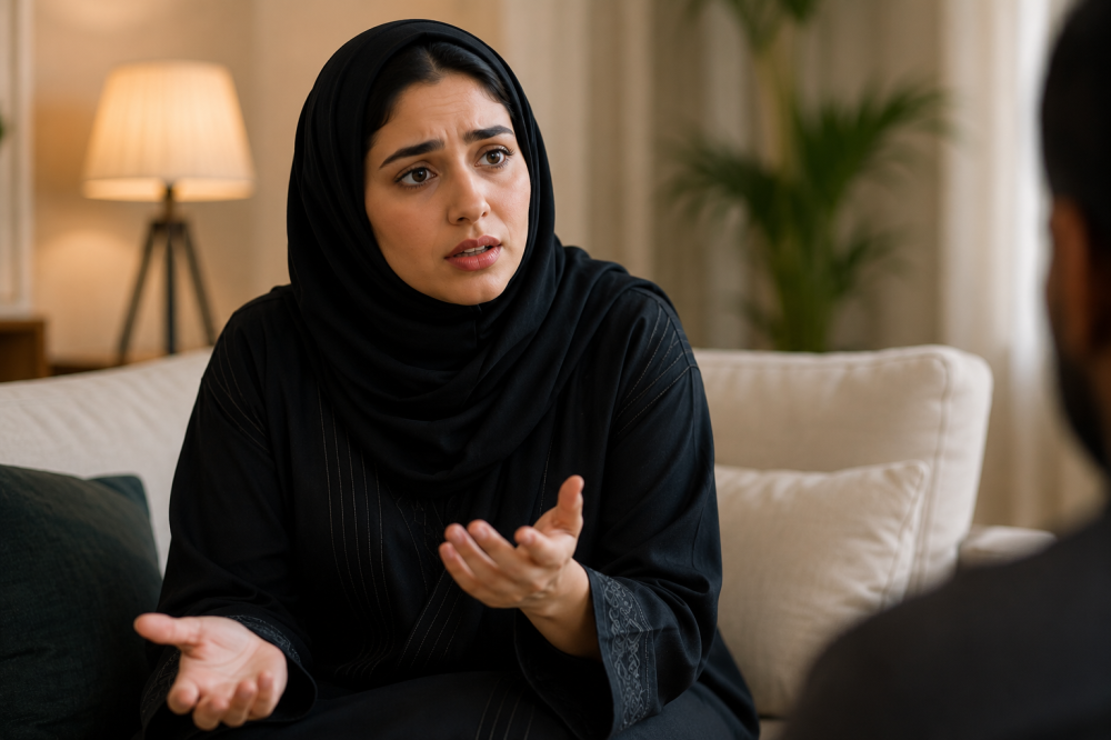 امرأة تشعر بسوء الفهم وتحاول التواصل بوضوح مع الآخرين