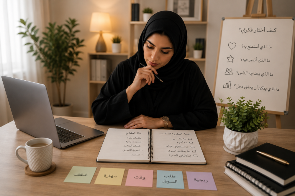 سيدة تخطط لاختيار مشروعها المناسب