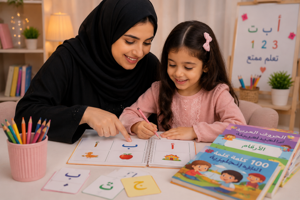 أم تساعد طفلها على الاستعداد للمدرسة